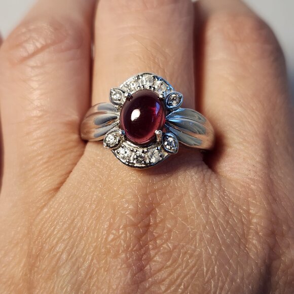 NIB VTG 925 Natural Burmese Star Ruby & White Zircon pave style Ring Size 11 - Picture 5 of 15